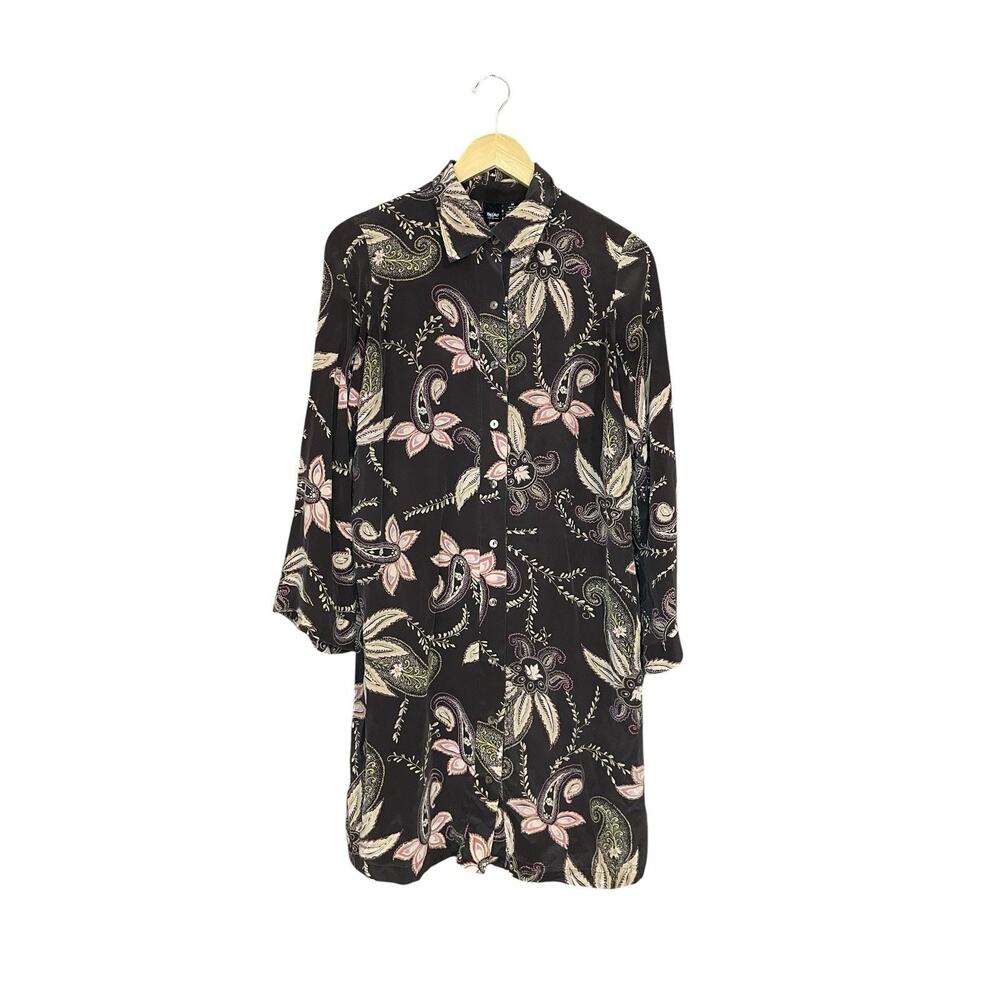 Vintage Massimo 100% Silk Tunic Button Up Size Medium Paisley Lagenlook Teacher